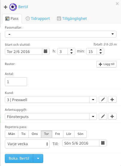 Skapa opublicerade pass i ditt schema