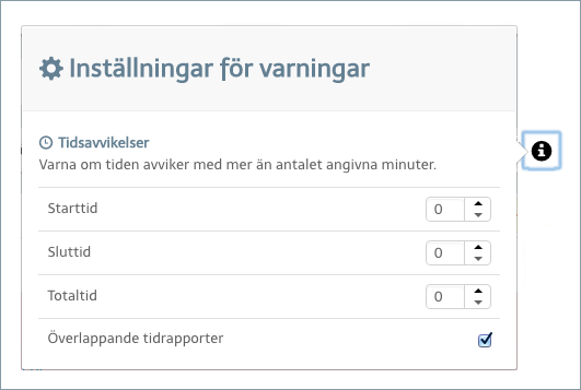 Med i-knappen gör du inställningar för varningar.