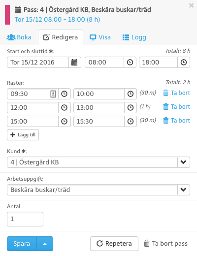 Skapa opublicerade pass i ditt schema
