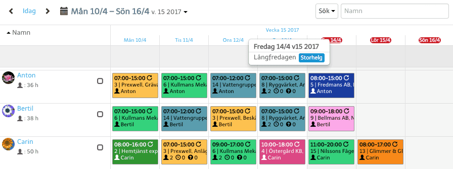 Helgdagar syns i schemat
