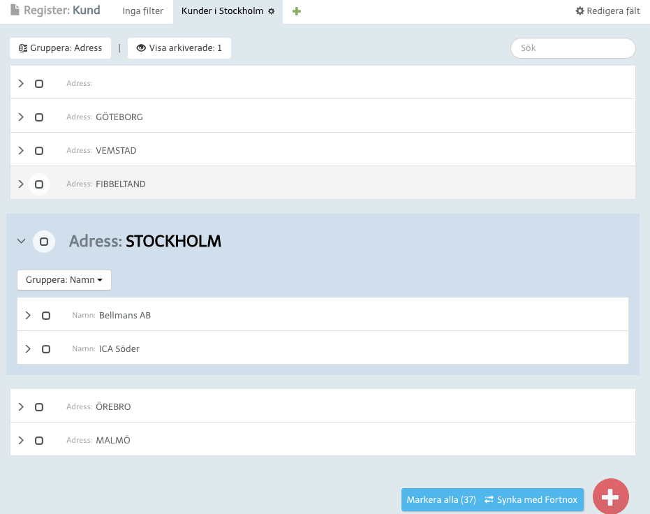 Gruppera i register