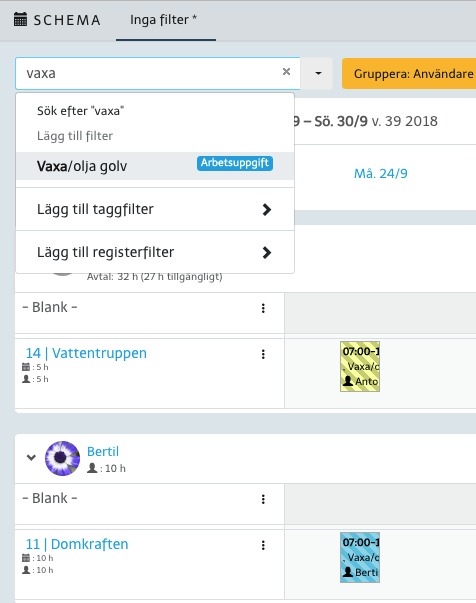 Sök och filtrera