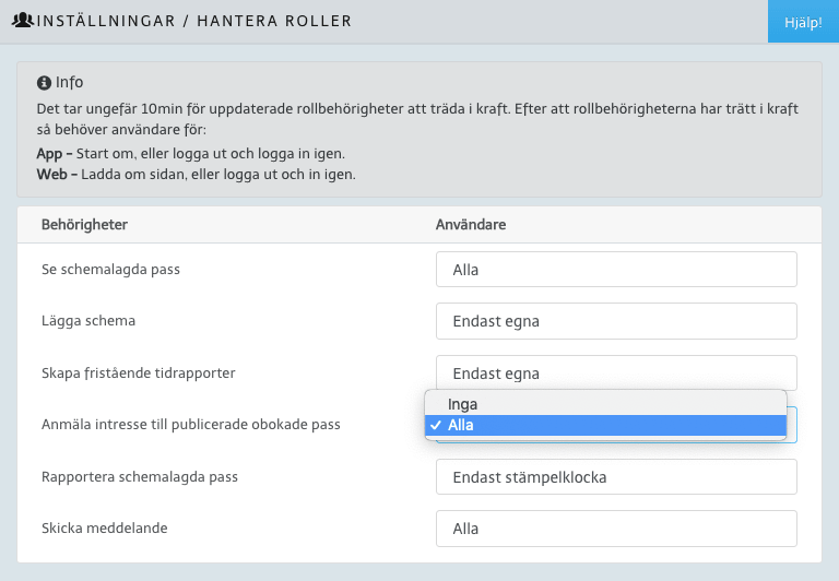 Slå på funktionen under 'Hantera roller'