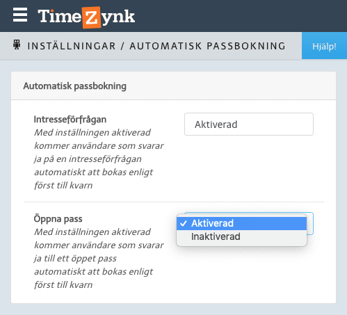 Aktivera automatisk bokning