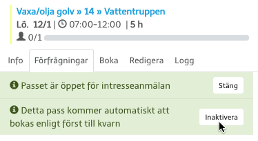 Inaktivera automatisk bokning för ett pass