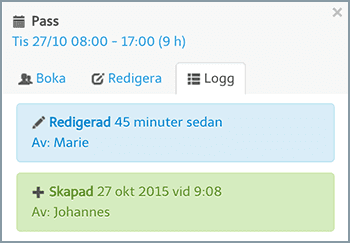 Se logg över ändringar av passet.