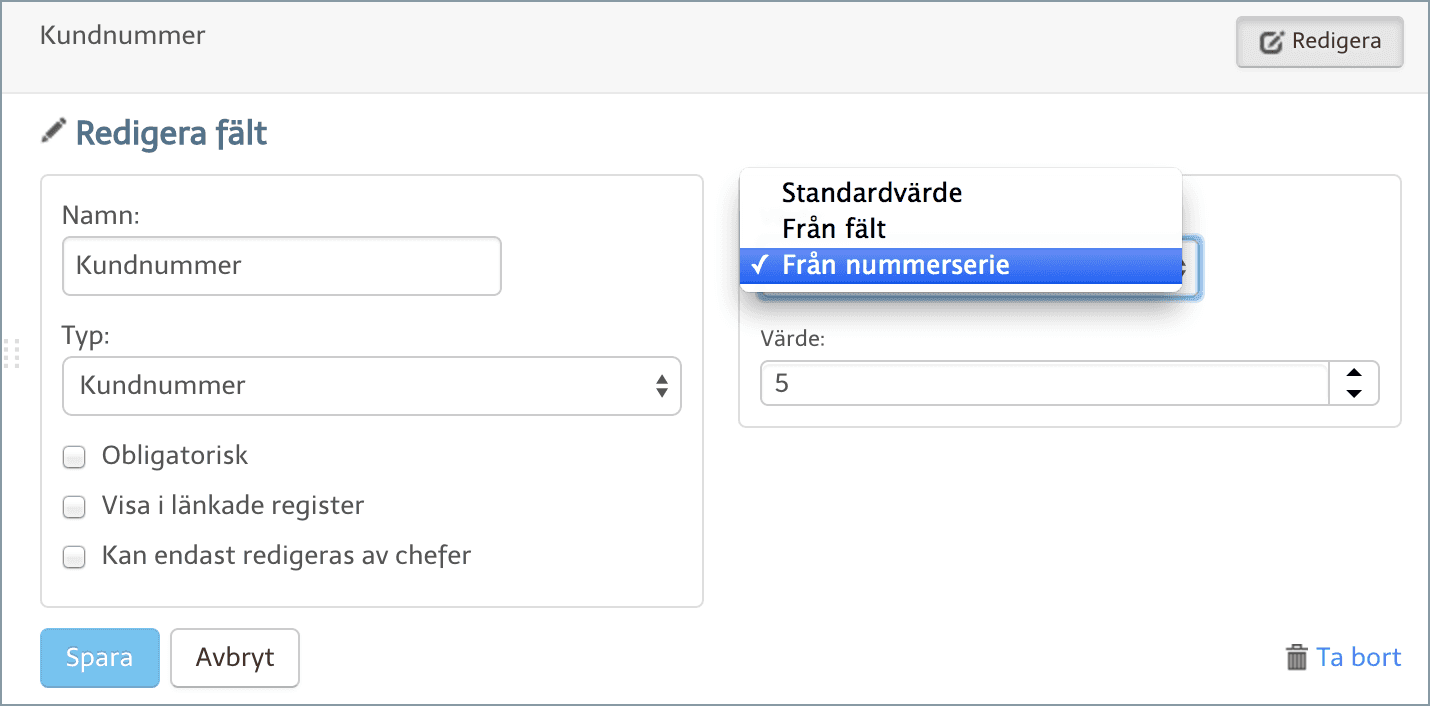 Automatiskt fältvärde från nummerserie.