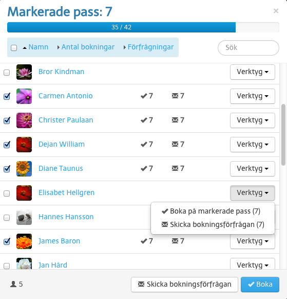 Schemalägg flera pass på en gång.