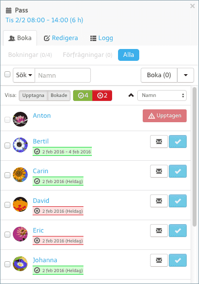 Filtrera fram de som är tillgängliga när du bokar ett pass.