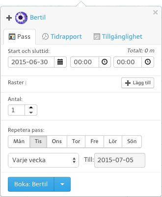 Boka en användare.