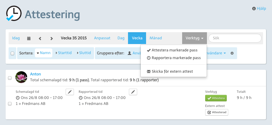 E-posta tidrapporter för attest till externa mottagare.