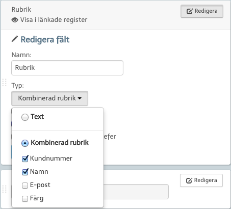 Kombinera rubriker i registerinställningarna.