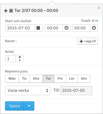 Bokningsruta för ett arbetspass.