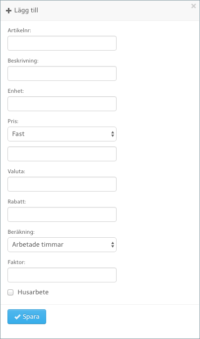 Det finns flera olika inställningar på fakturaartiklarna.