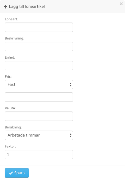Det finns flera olika inställningar på löneartiklarna.